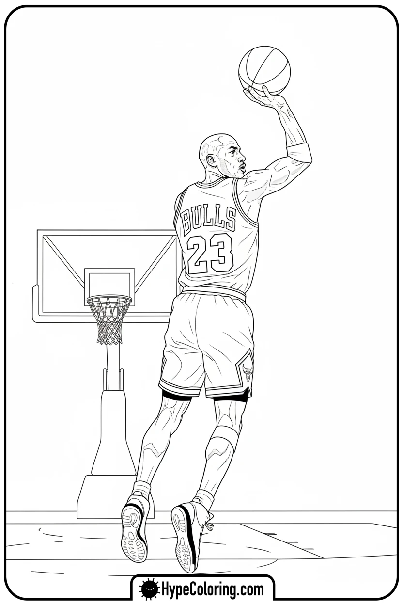 Click to download PDF mj-performing-fadeaway-shot - michael jordan coloring pages