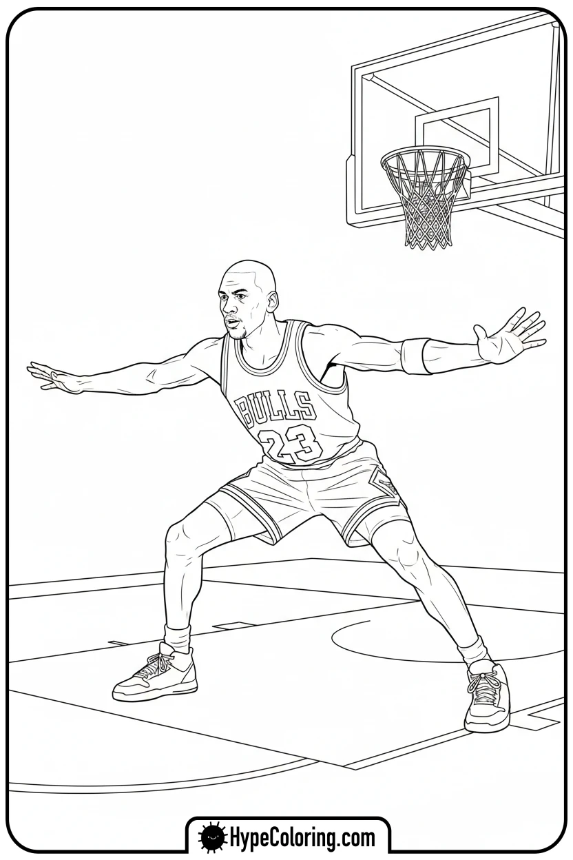 Click to download PDF mj-in-defensive-stance - michael jordan coloring pages