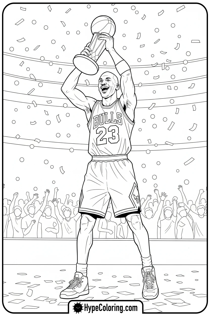 Click to download PDF mj-holding-championship-trophy - michael jordan coloring pages