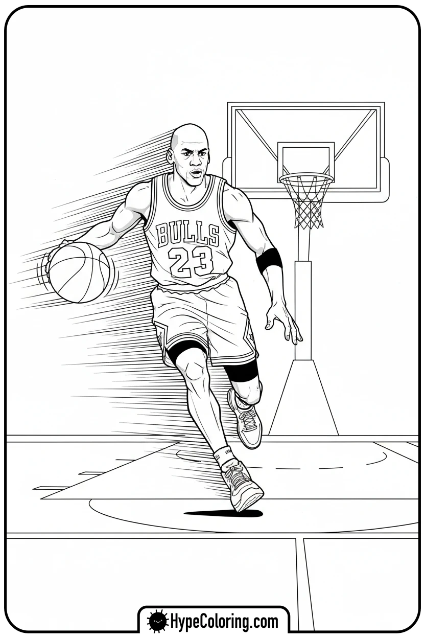 Click to download PDF mj-dribbling-fast-down-court - michael jordan coloring pages