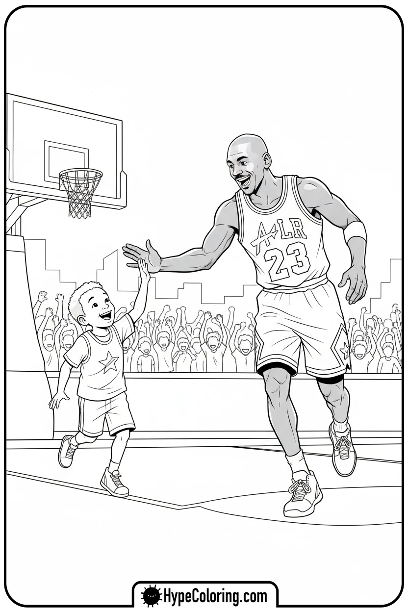 Click to download PDF mj-high-fiving-a-child - michael jordan coloring pages