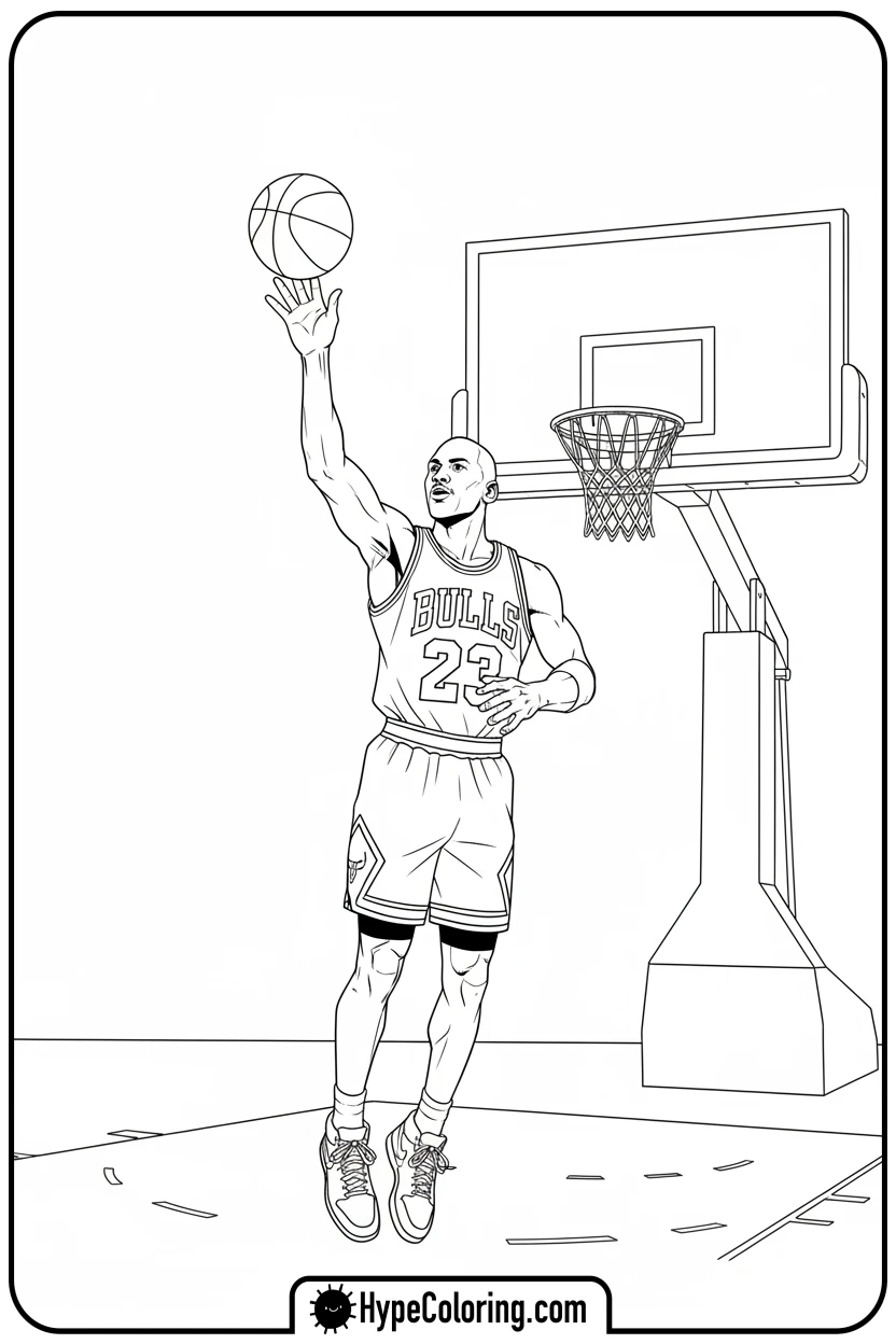 Click to download PDF mj-taking-a-free-throw - michael jordan coloring pages