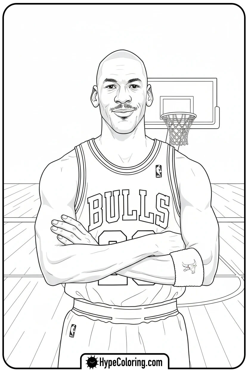Click to download PDF mj-standing-with-arms-crossed - michael jordan coloring pages