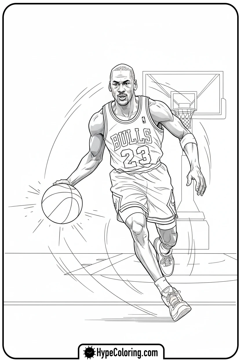 Click to download PDF mj-racing-and-dribbling - michael jordan coloring pages