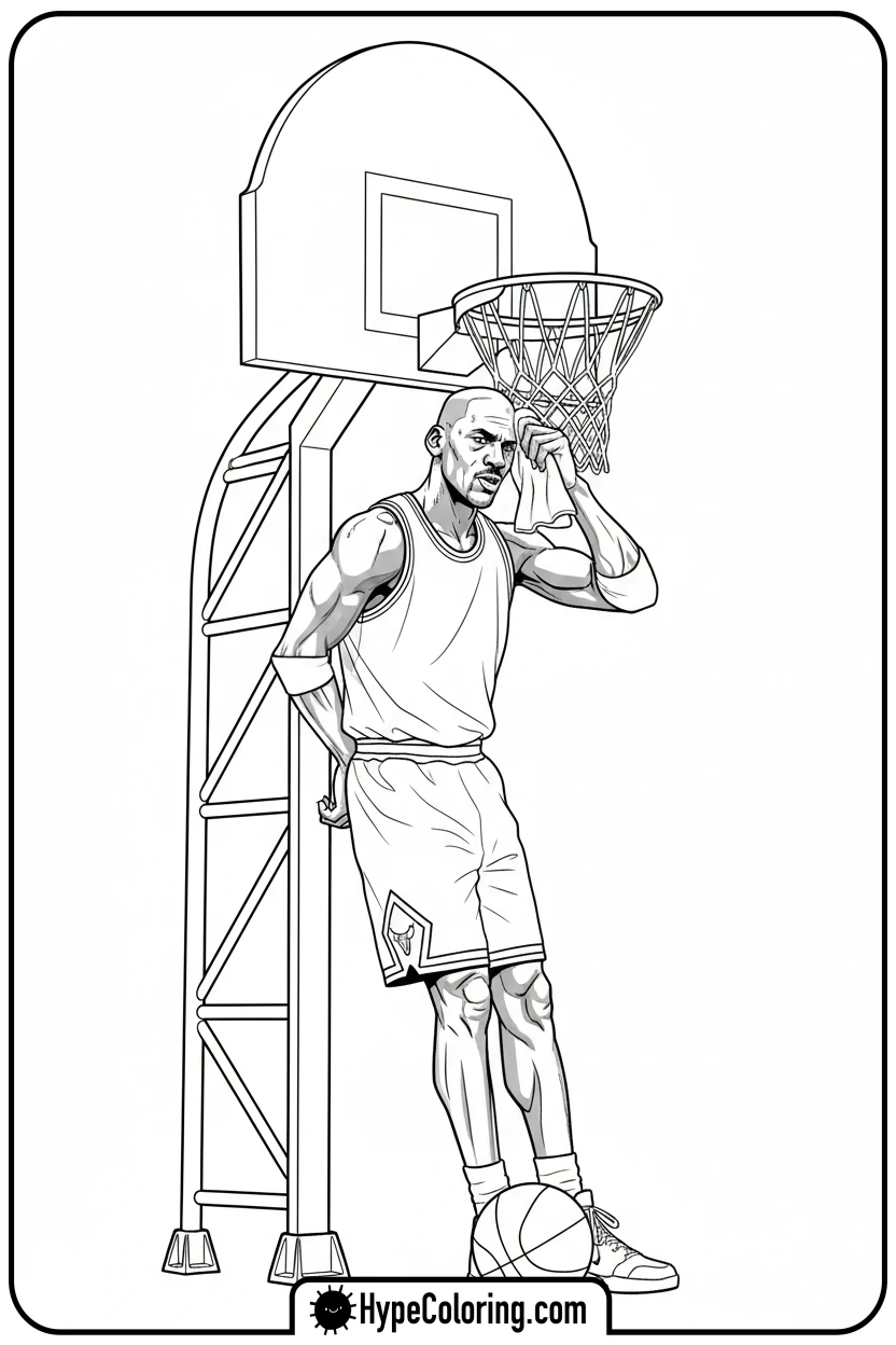 Click to download PDF mj-leaning-on-goal-post - michael jordan coloring pages