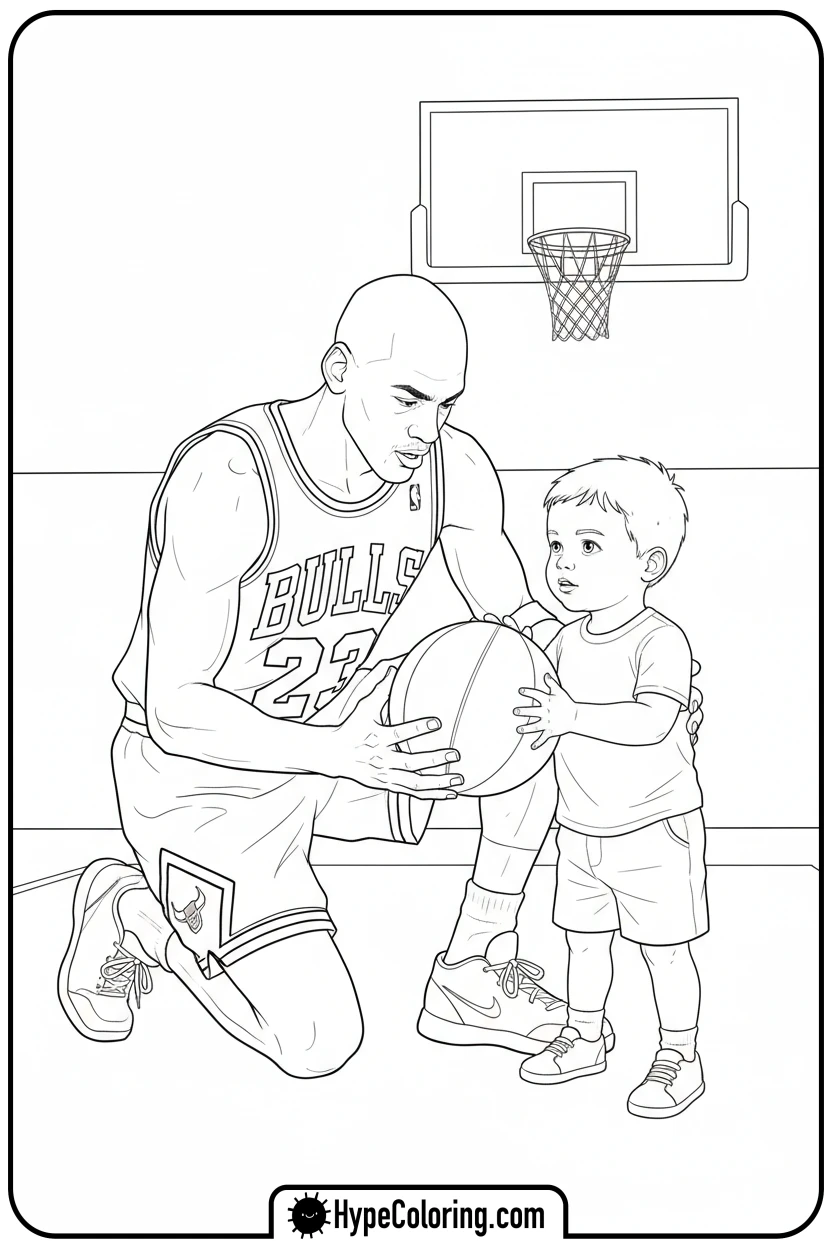 Click to download PDF mj-teaching-child-basketball - michael jordan coloring pages