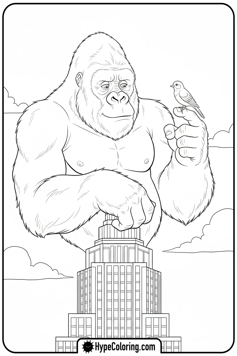 king-kong-on-skyscraper-with-bird - king kong coloring pages