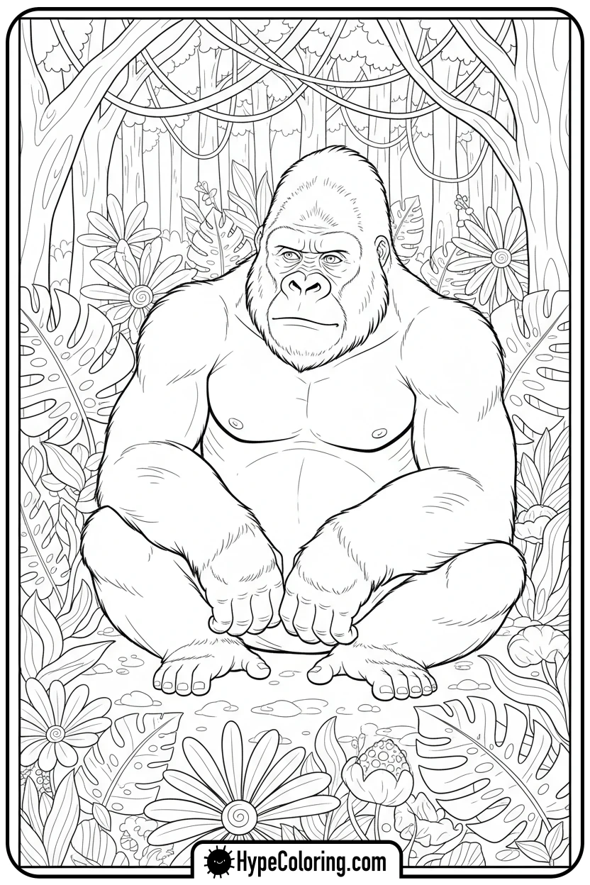 king-kong-sitting-in-jungle - king kong coloring pages