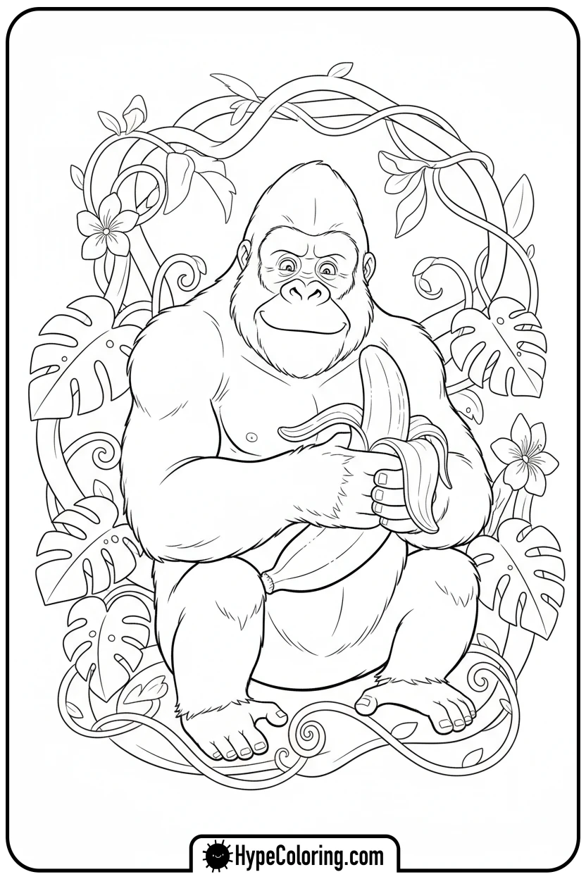 king-kong-eating-banana - king kong coloring pages