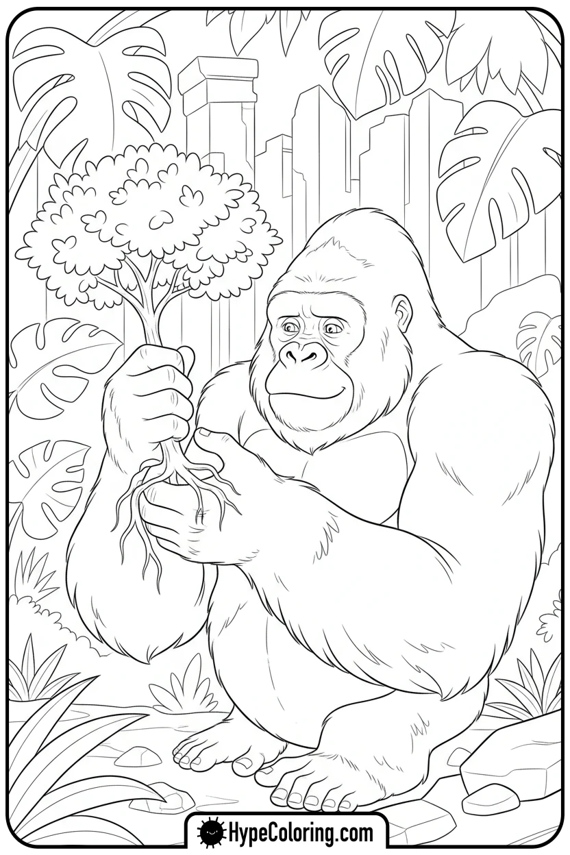 king-kong-lifting-a-tree - king kong coloring pages