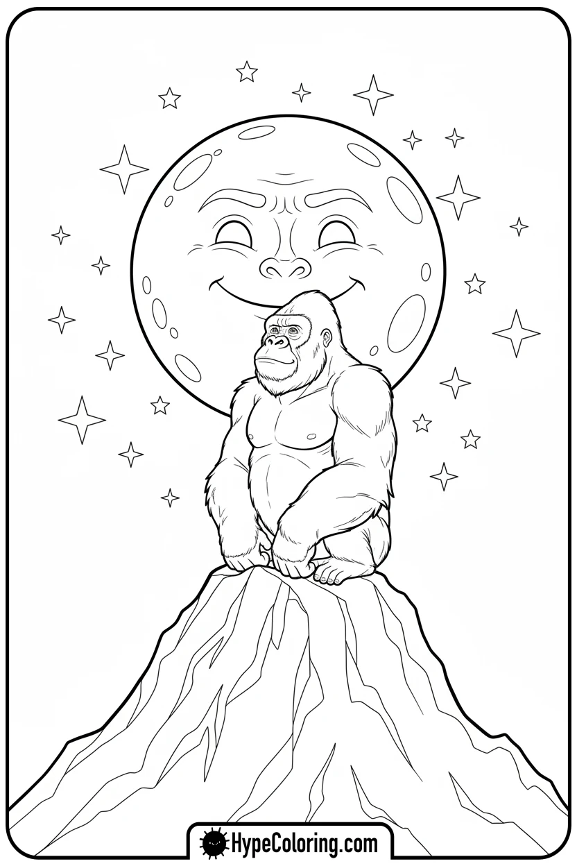 king-kong-watching-moon - king kong coloring pages