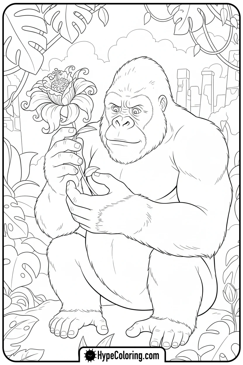 king-kong-holding-a-flower - king kong coloring pages