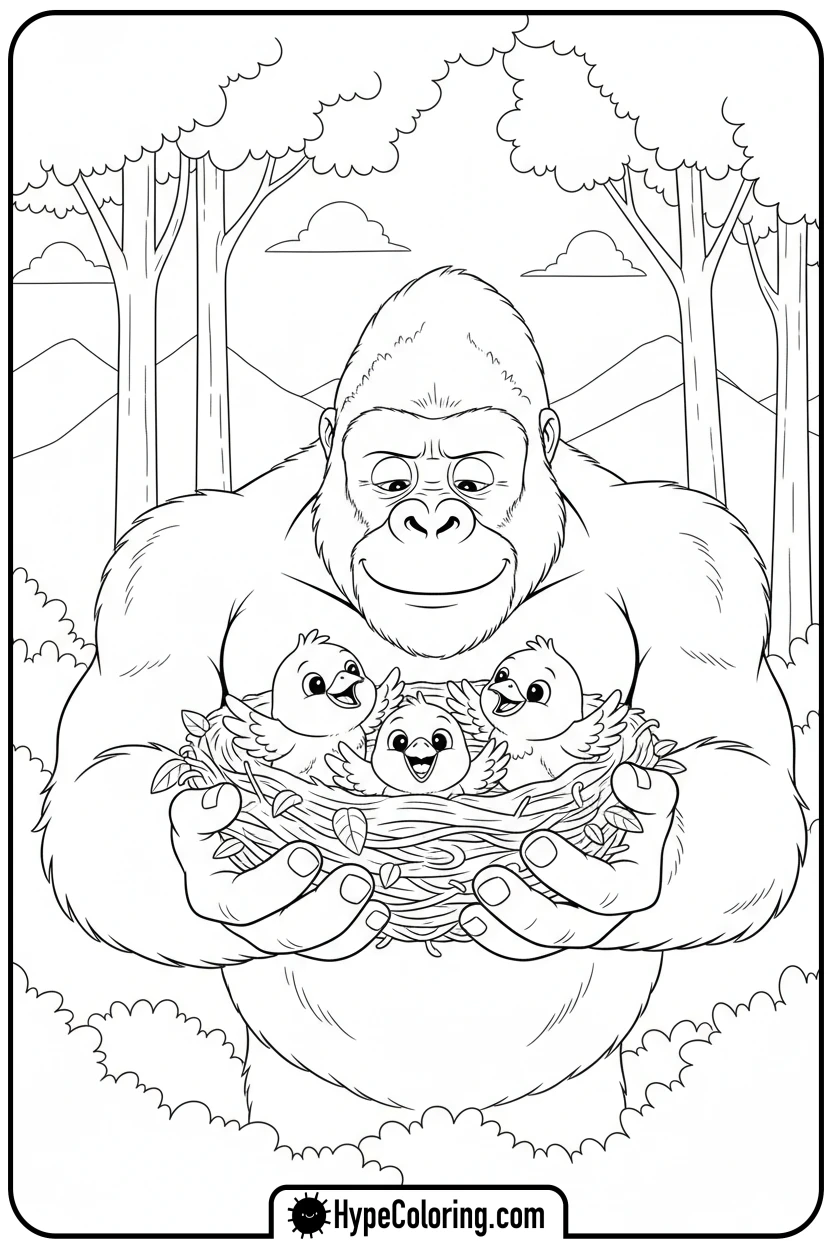 king-kong-with-bird-s-nest - king kong coloring pages