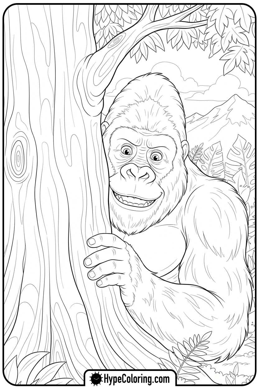 king-kong-playing-peekaboo - king kong coloring pages