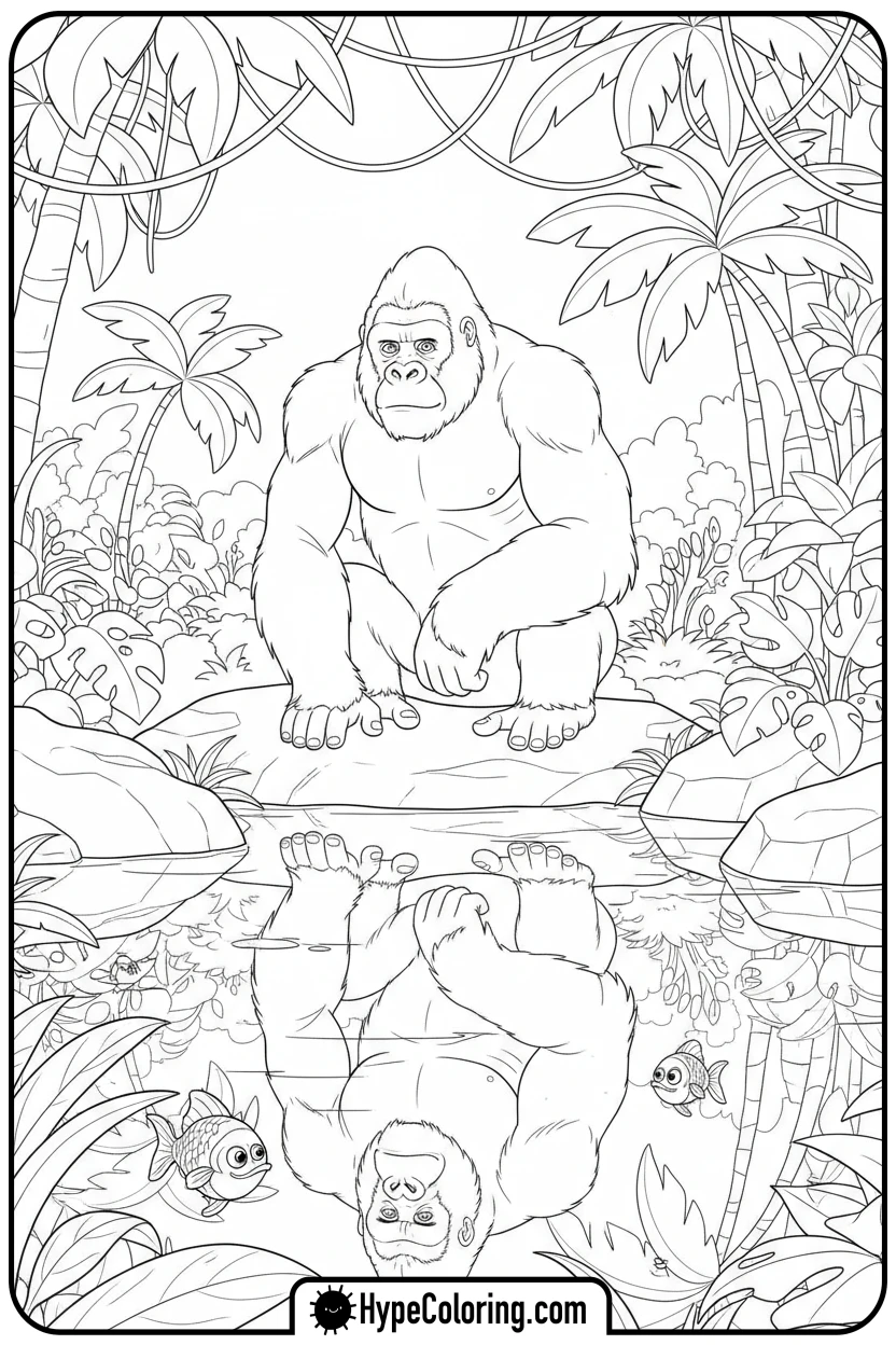 king-kong-seeing-reflection - king kong coloring pages