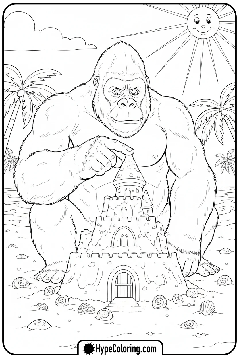 king-kong-building-sandcastle - king kong coloring pages