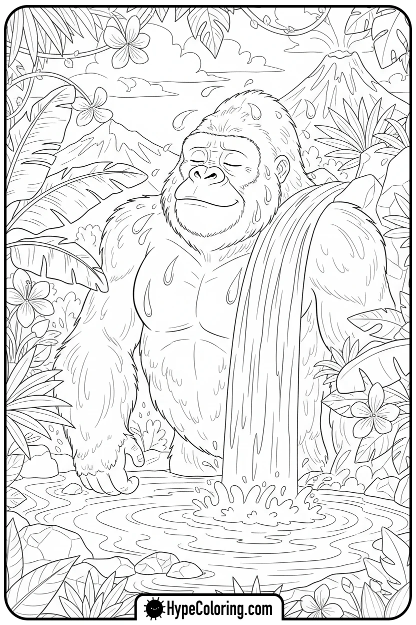 king-kong-under-waterfall - king kong coloring pages
