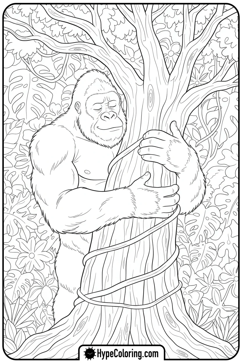 king-kong-hugging-tree - king kong coloring pages