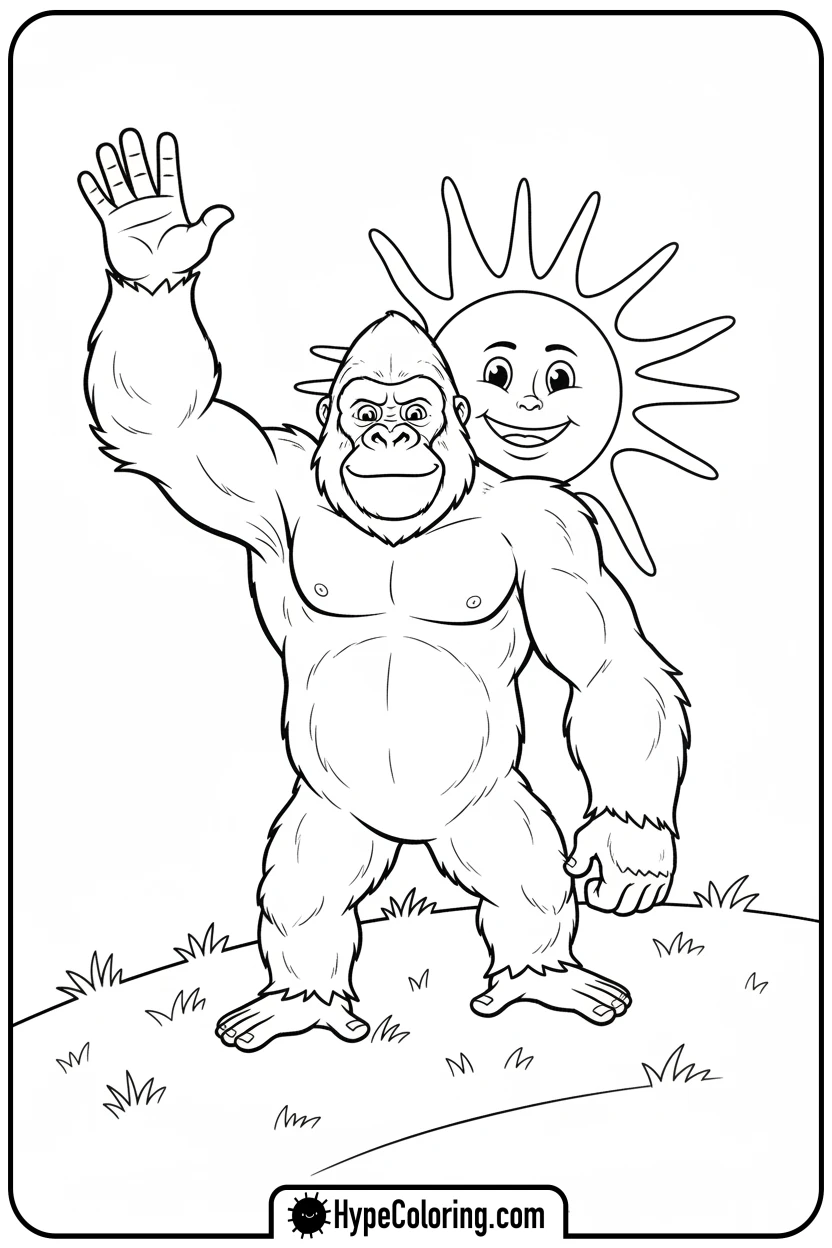 king-kong-waving-hello - king kong coloring pages