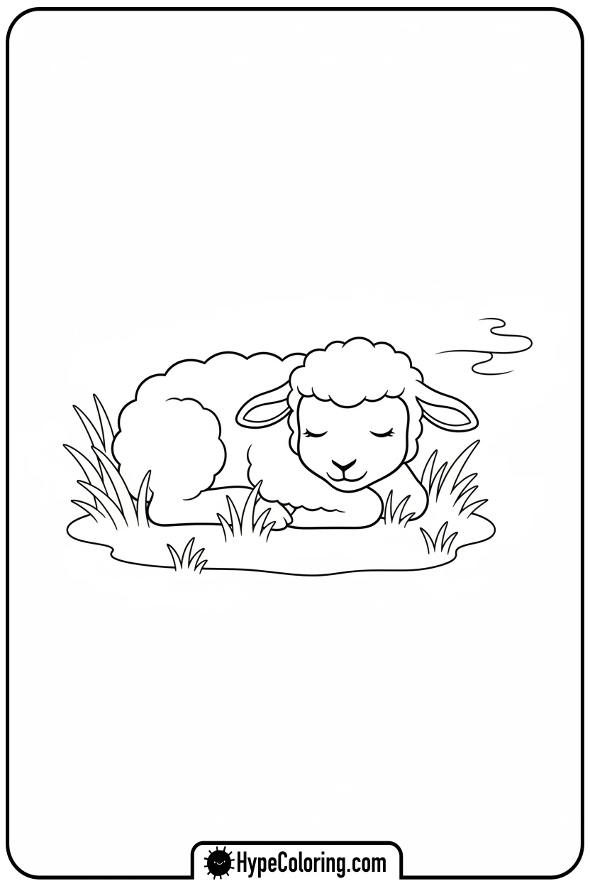 sleeping-lamb-on-grass - lamb coloring page