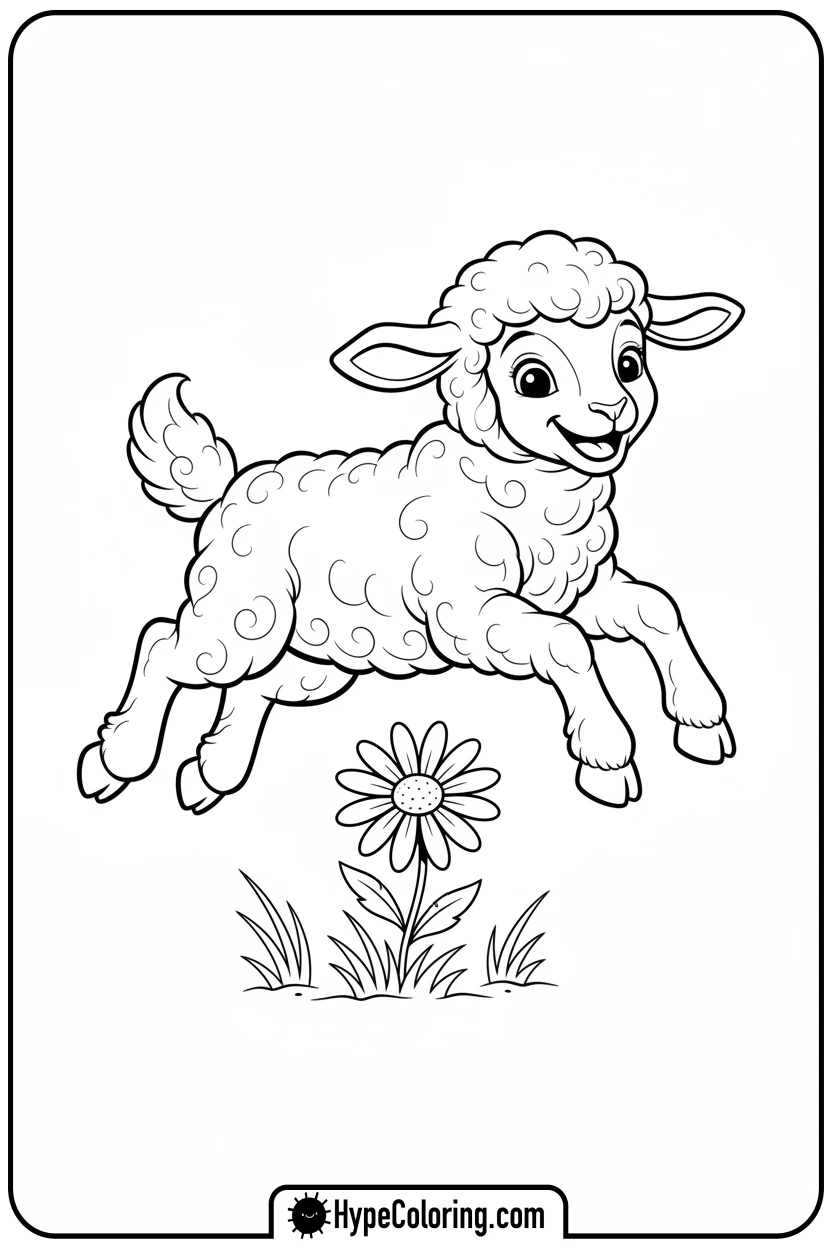 lamb-jumping-over-flower - lamb coloring page