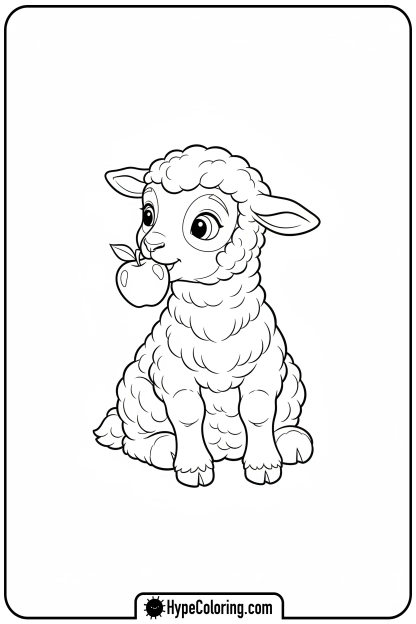 lamb-holding-apple - lamb coloring page
