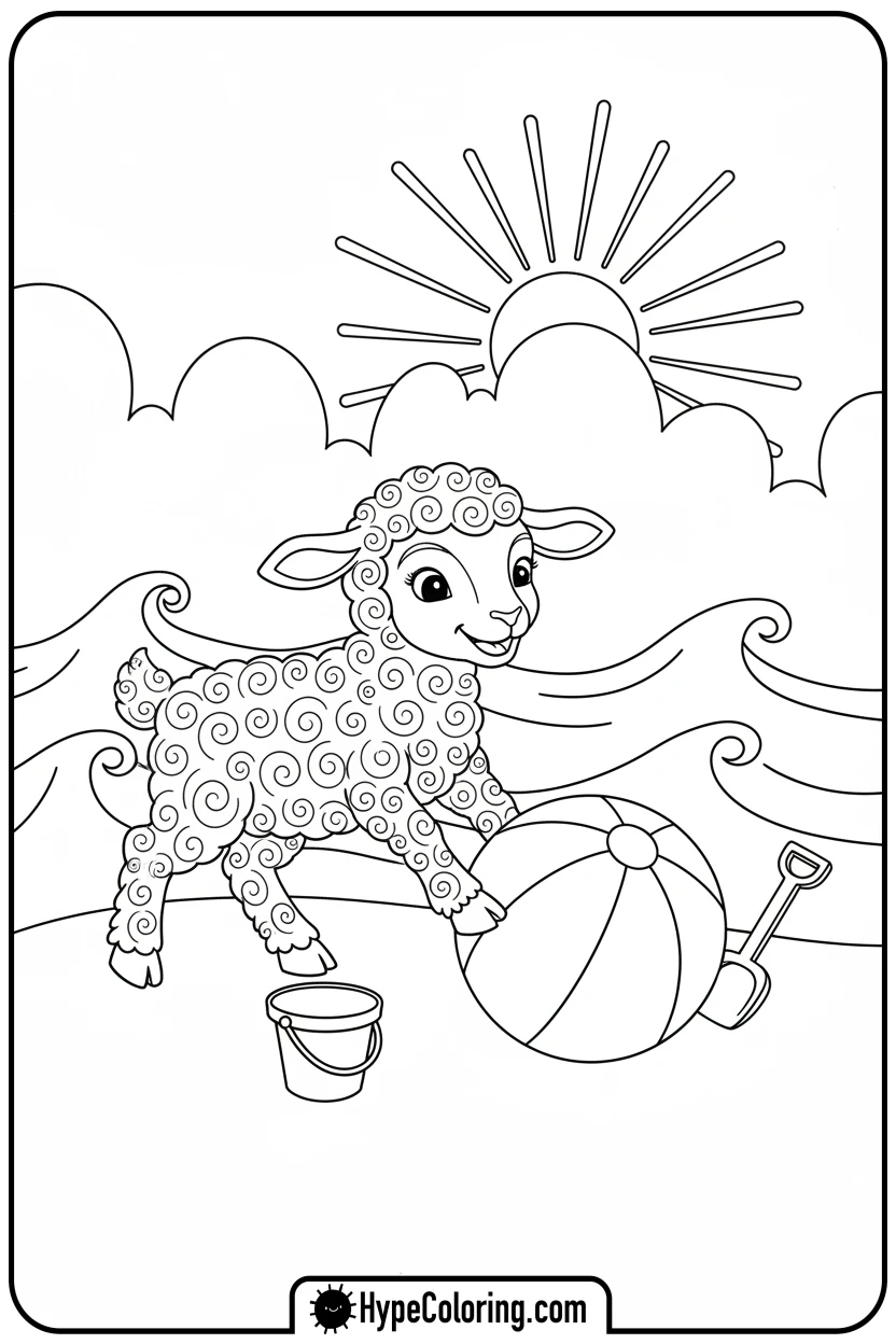 lamb-playing-with-ball - lamb coloring page