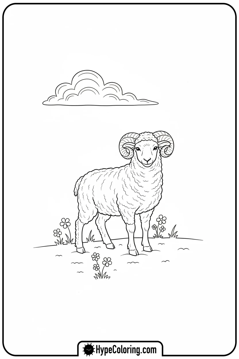 lamb-on-a-flowery-hill - lamb coloring page