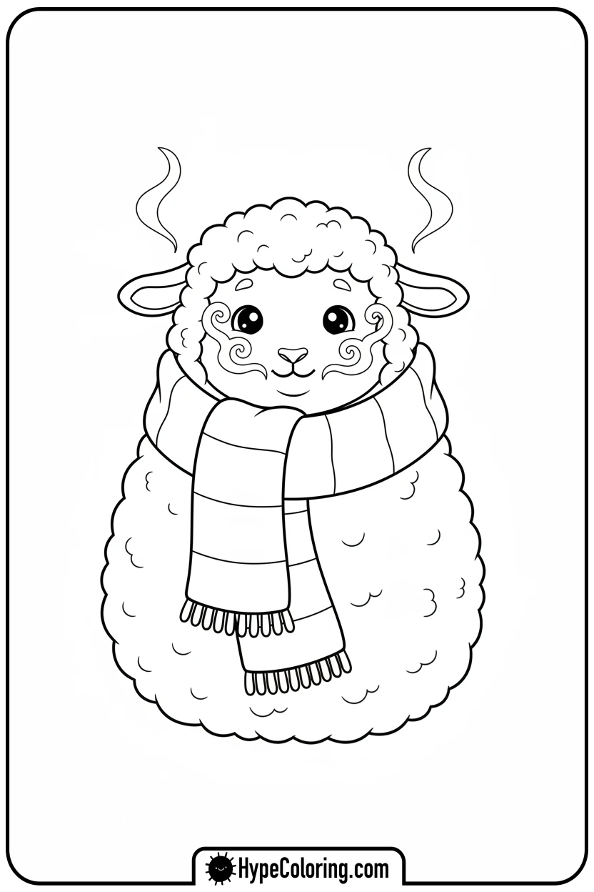 lamb-wearing-winter-scarf - lamb coloring page