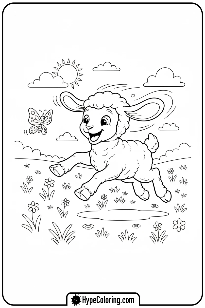 lamb-chasing-butterfly - lamb coloring page