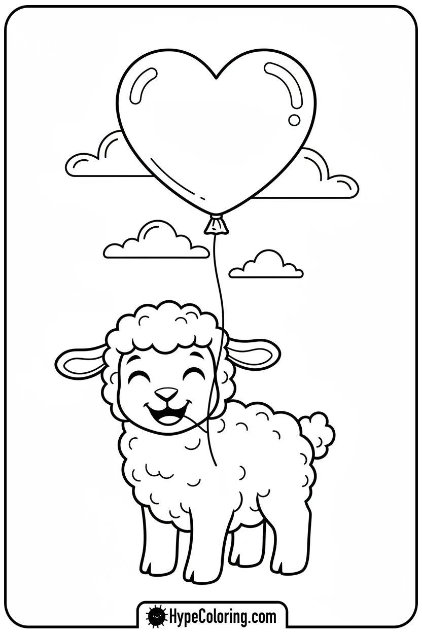 lamb-with-heart-balloon - lamb coloring page