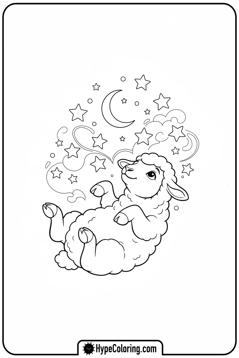 lamb-under-starry-sky - lamb coloring page