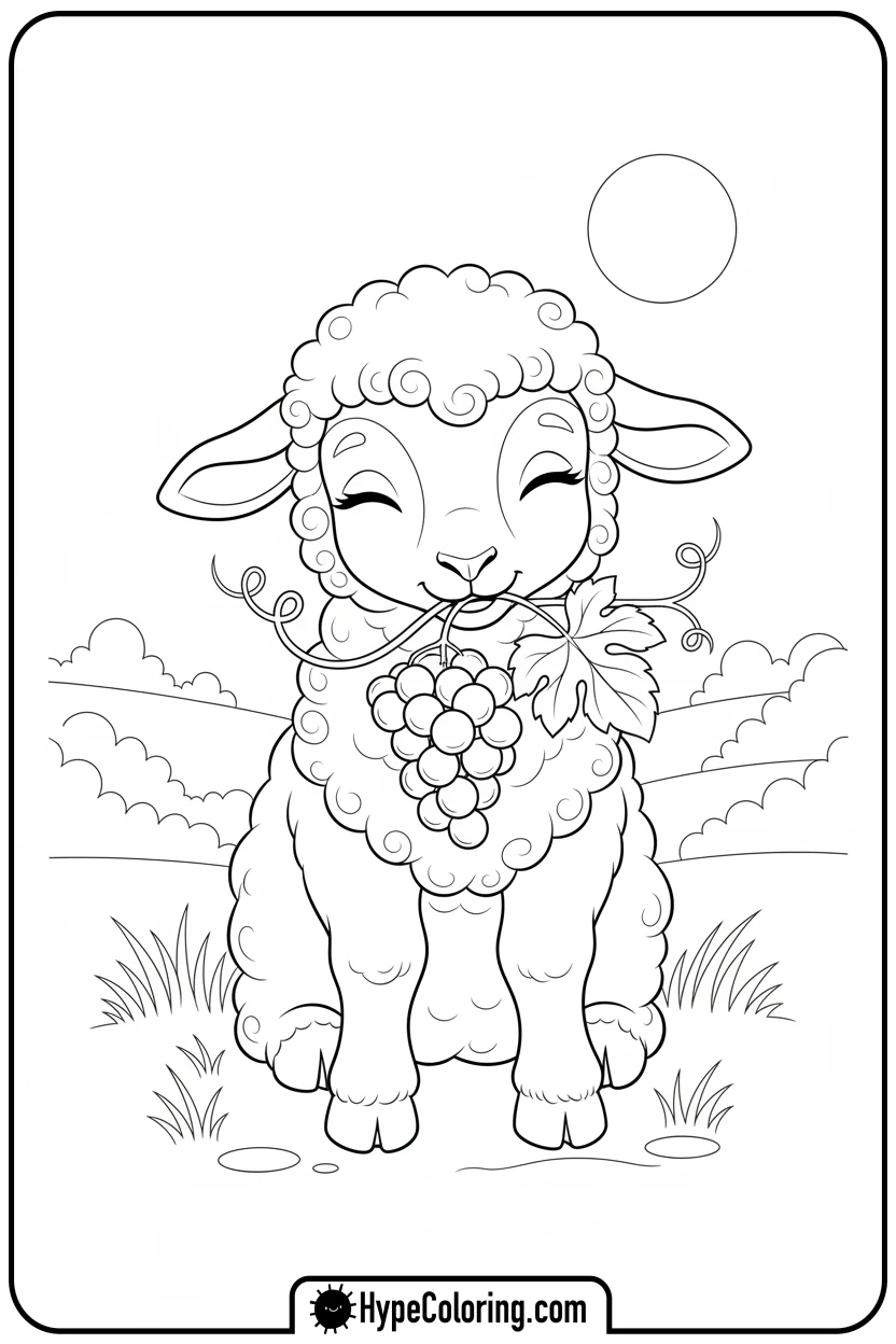 lamb-eating-grapes - lamb coloring page