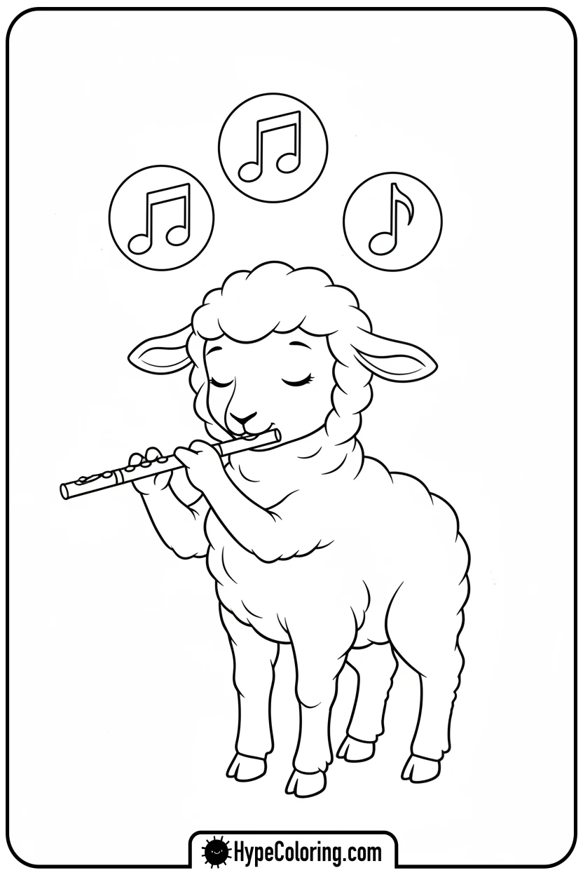 lamb-playing-flute - lamb coloring page
