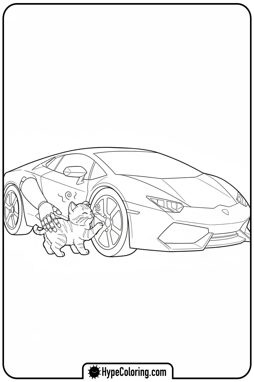 Click to download PDF lambo-petting-a-kitten - lambo coloring pages