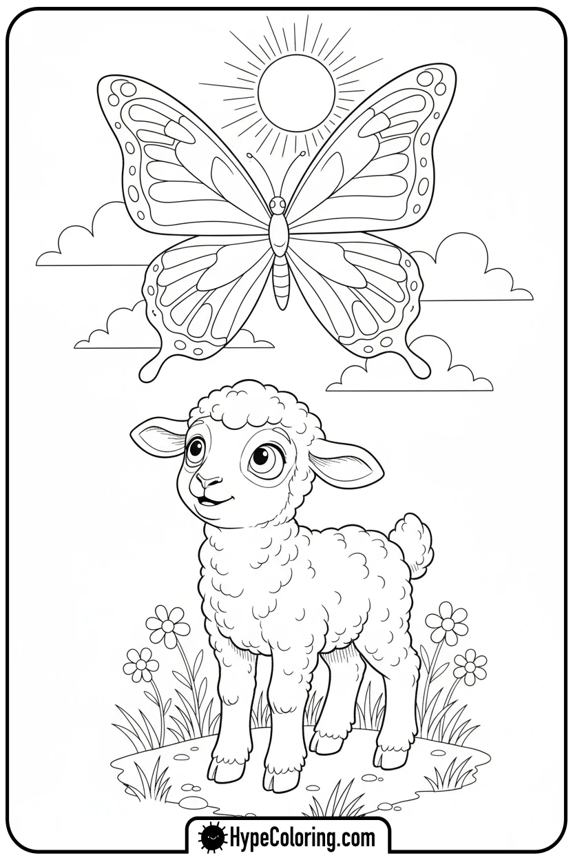 Click to download PDF lambo-watching-butterfly - lambo coloring pages