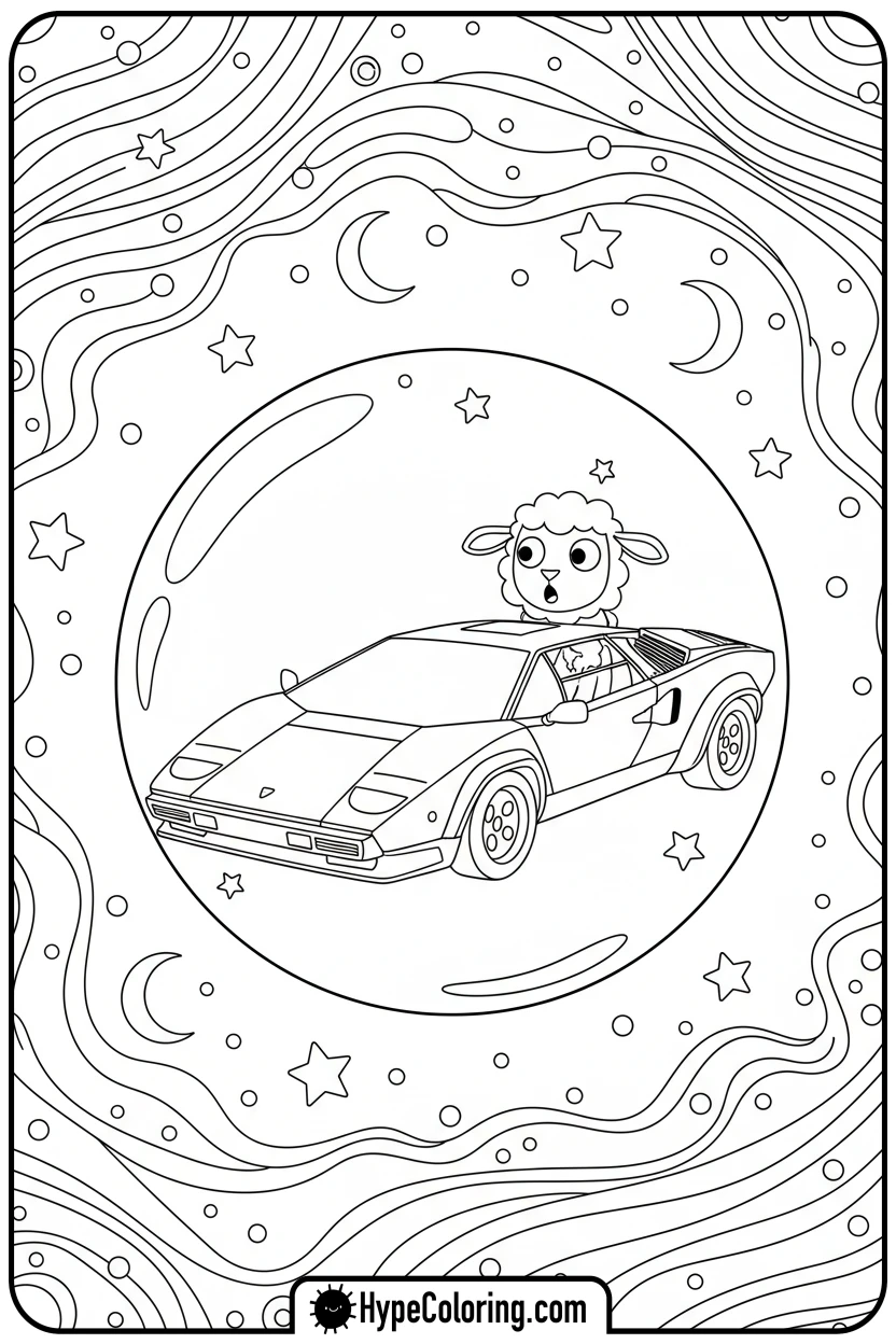 Click to download PDF lambo-floating-in-a-bubble - lambo coloring pages