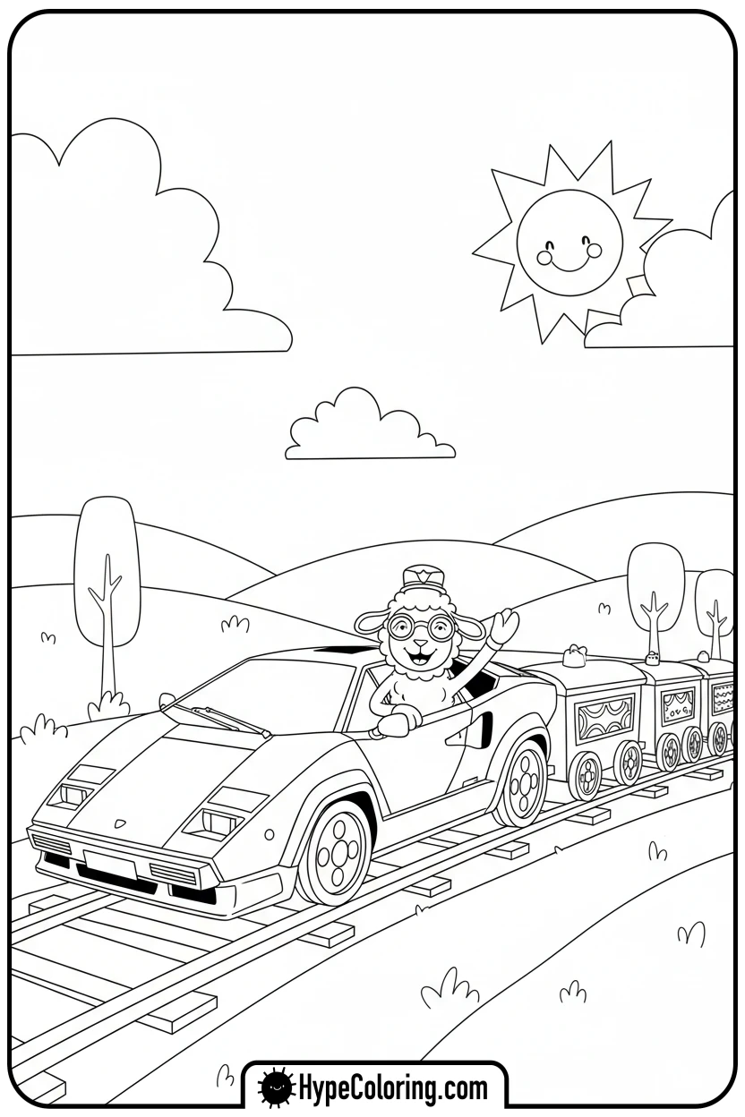Click to download PDF lambo-riding-toy-train - lambo coloring pages