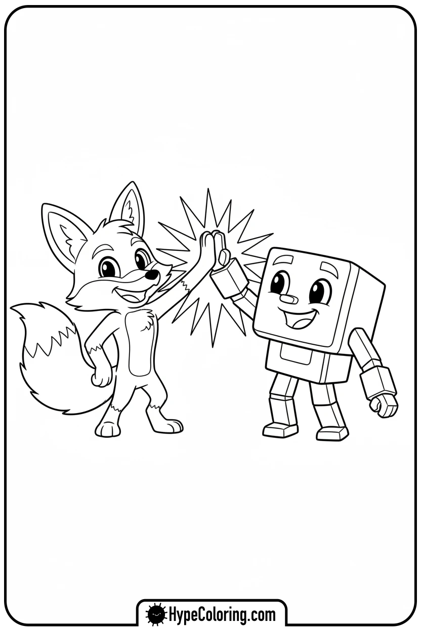 Click to download PDF foxy-and-boxy-high-fiving - lankybox coloring pages