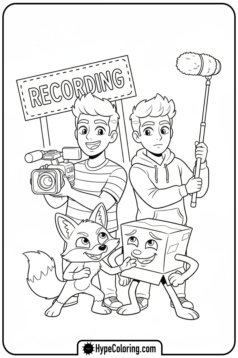 Click to download PDF justin-and-adam-filming-with-foxy-and-boxy - lankybox coloring pages