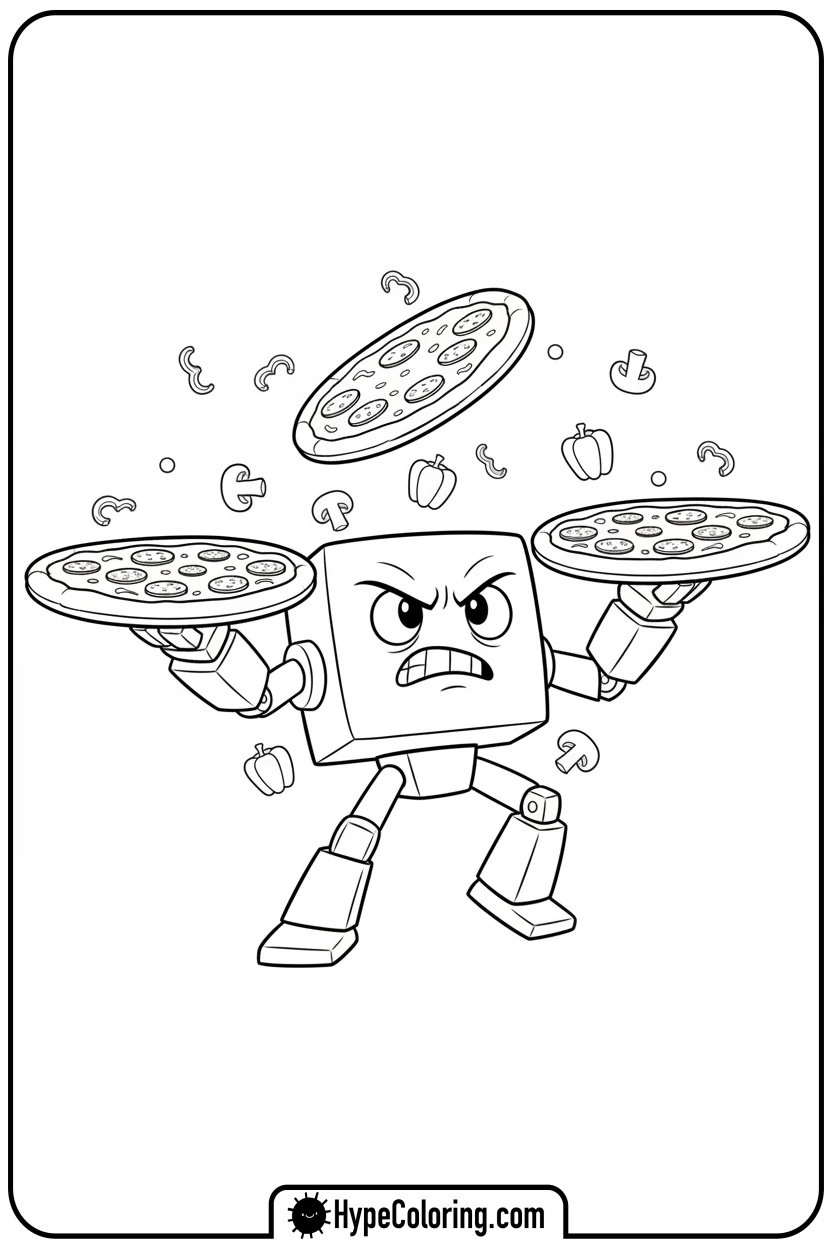 Click to download PDF boxy-juggling-pizzas - lankybox coloring pages