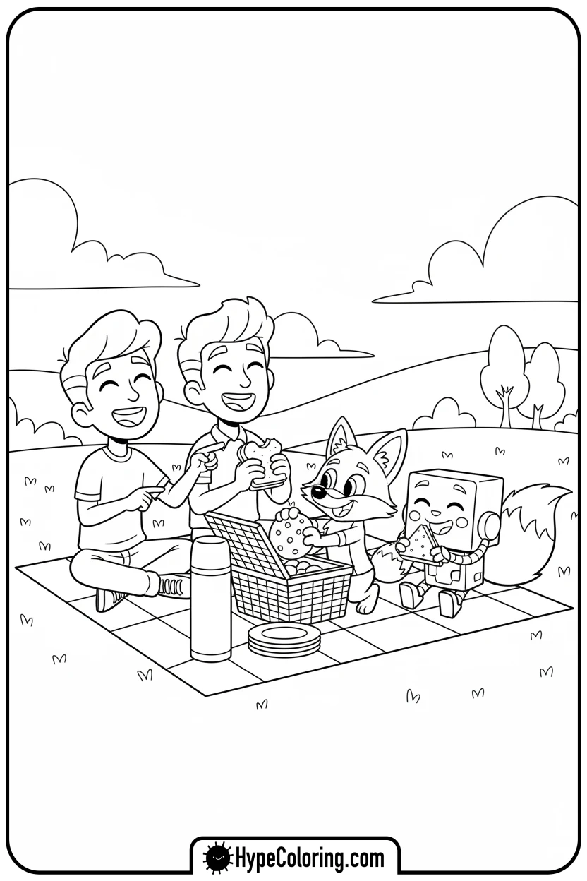 Click to download PDF lankybox-characters-on-a-picnic - lankybox coloring pages