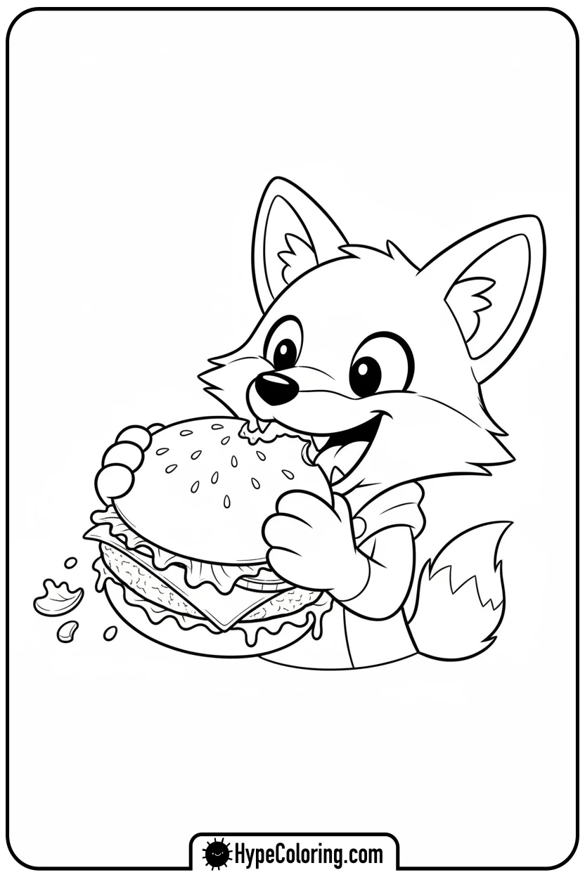 Click to download PDF foxy-eating-a-giant-burger - lankybox coloring pages