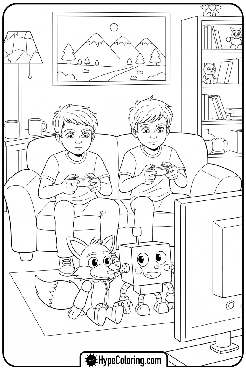 Click to download PDF justin-adam-foxy-and-boxy-gaming - lankybox coloring pages