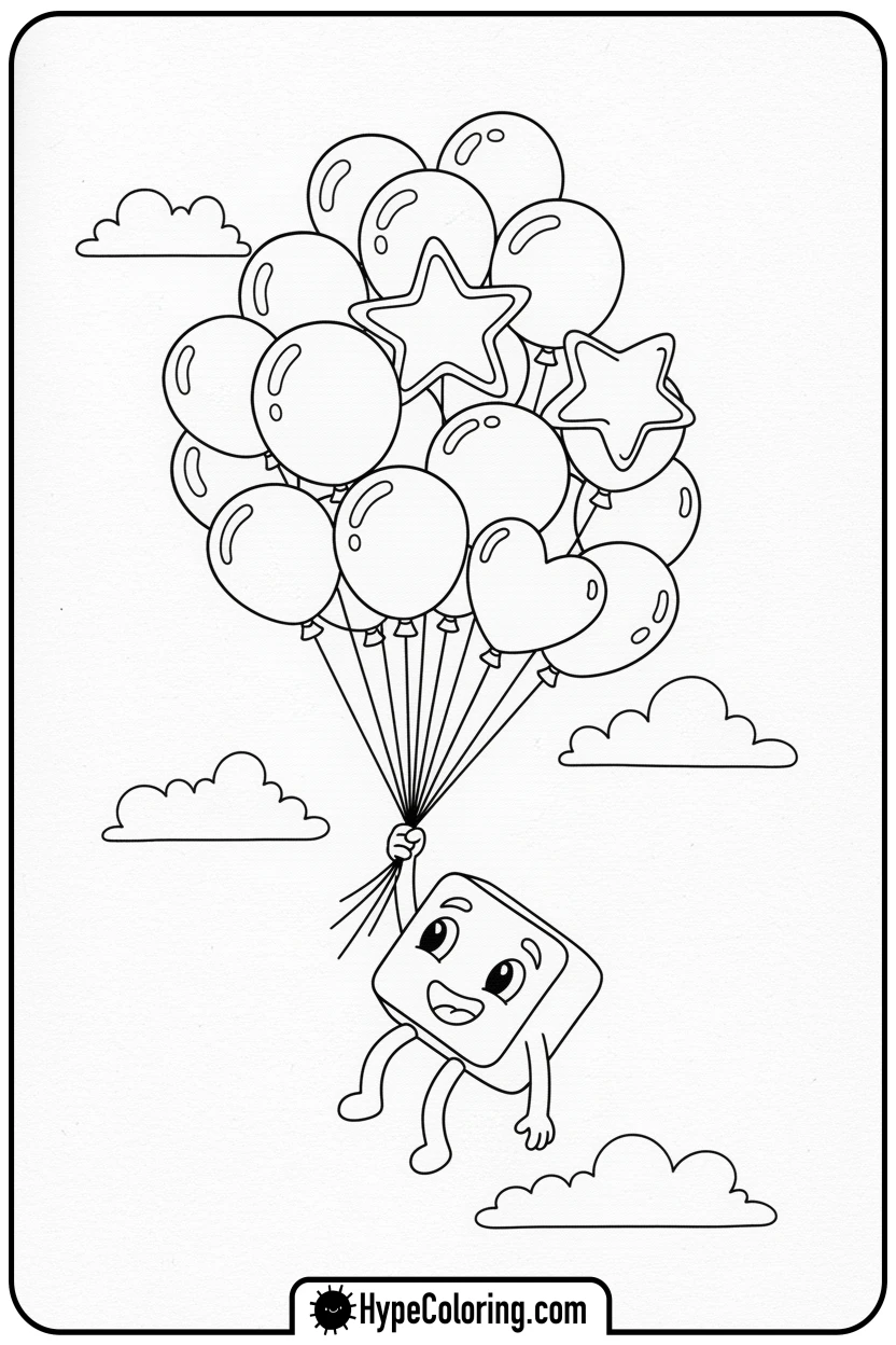 Click to download PDF boxy-floating-with-balloons - lankybox coloring pages