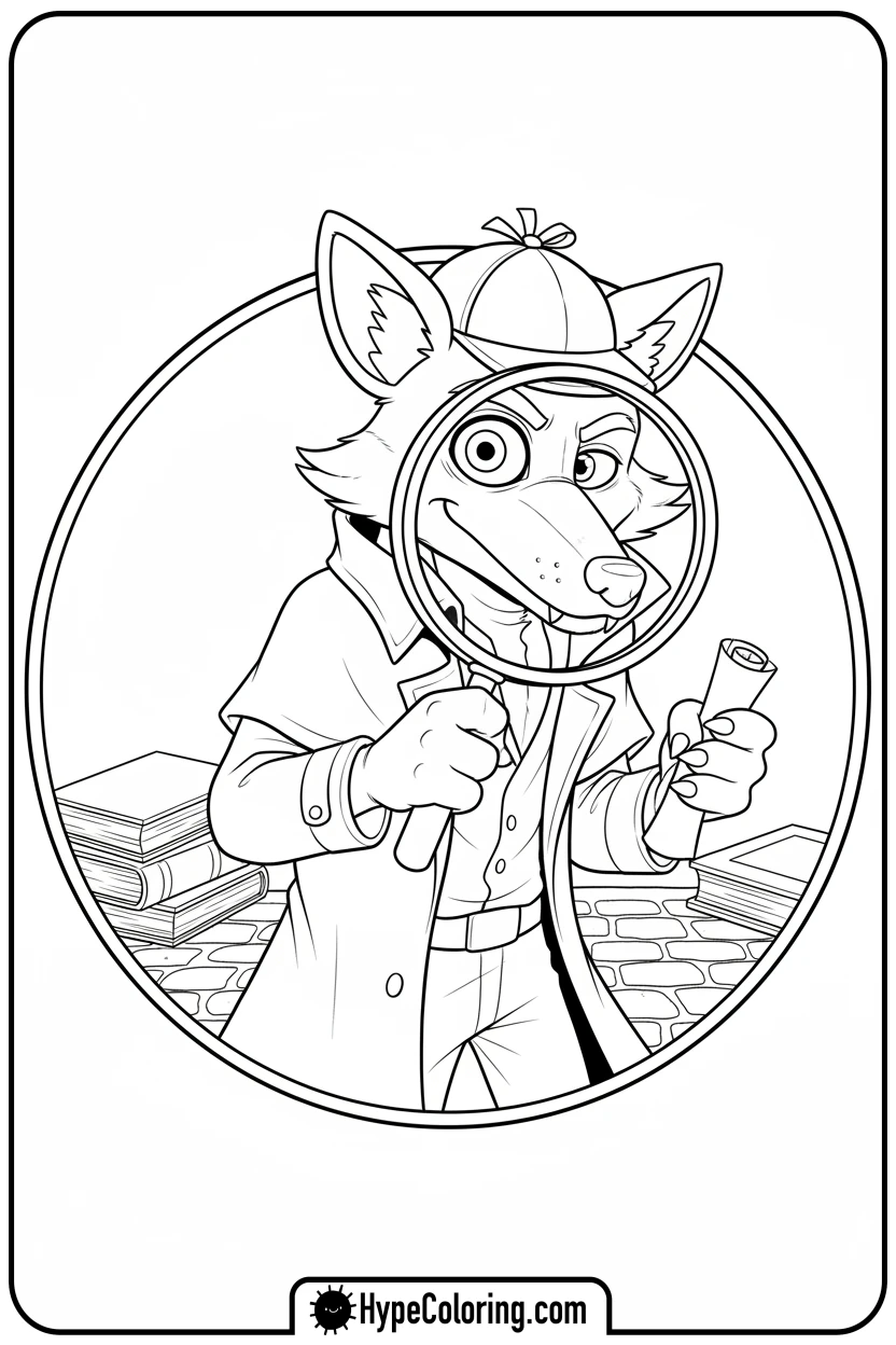 Click to download PDF foxy-detective-with-magnifying-glass - lankybox coloring pages