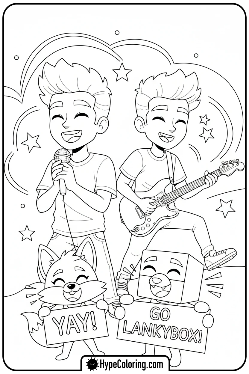 Click to download PDF justin-and-adam-performing-with-foxy-and-boxy - lankybox coloring pages