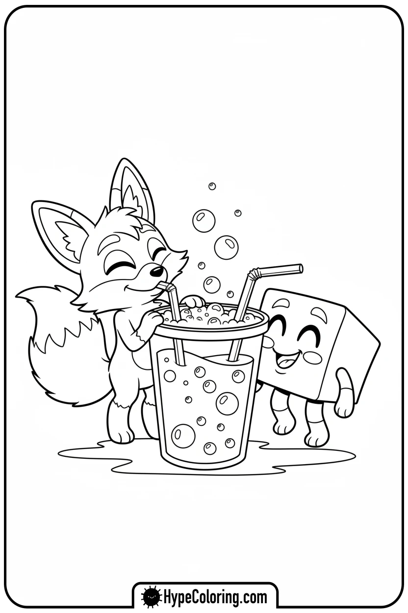 Click to download PDF foxy-and-boxy-sharing-soda - lankybox coloring pages