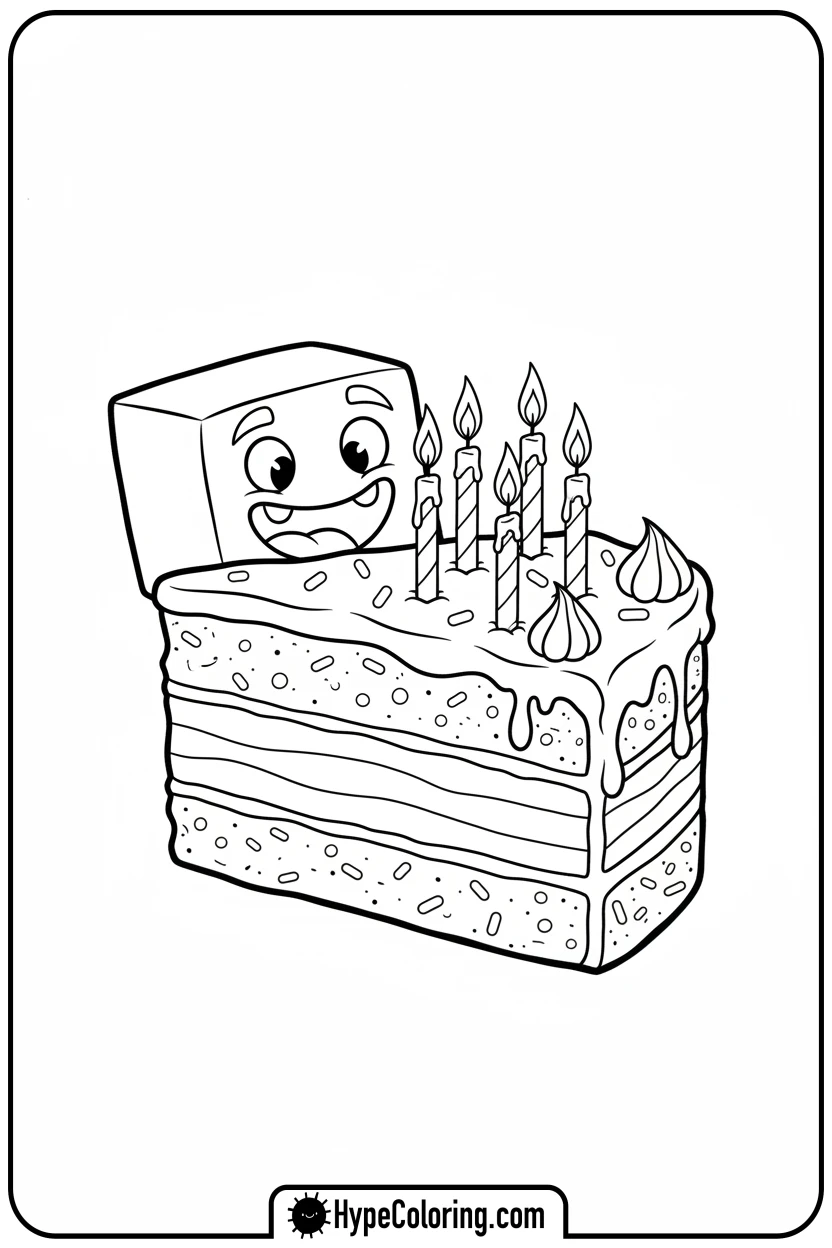 Click to download PDF boxy-peeking-from-behind-cake - lankybox coloring pages