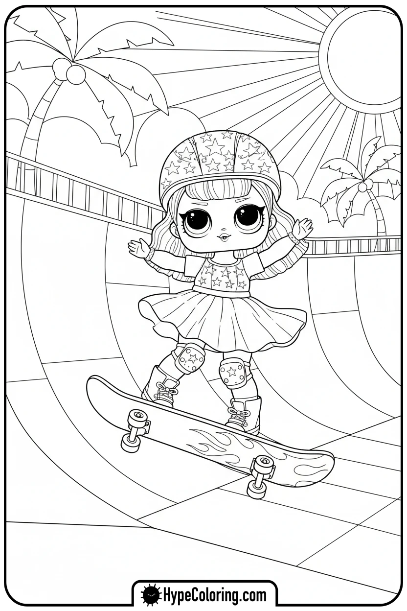lol-doll-skateboarding - lol doll coloring page